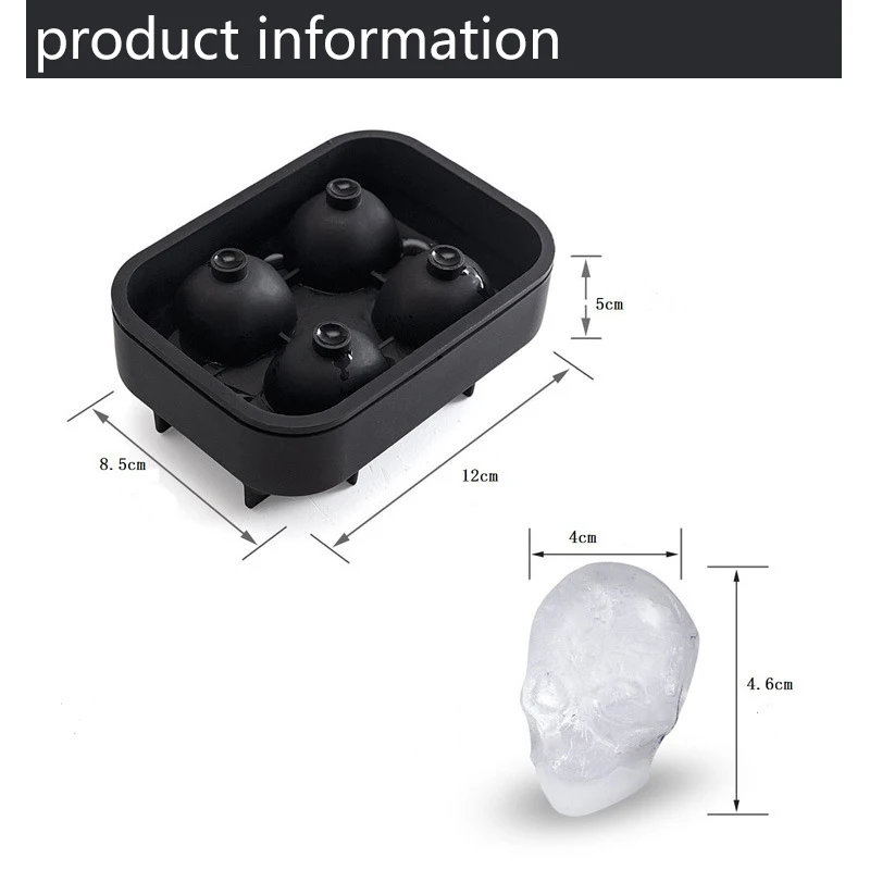 Еда силиконовый кубик льда Форма для изготовления черепа Виски напиток льда мяч производитель лоток 4 в 1 - Цвет: Черный