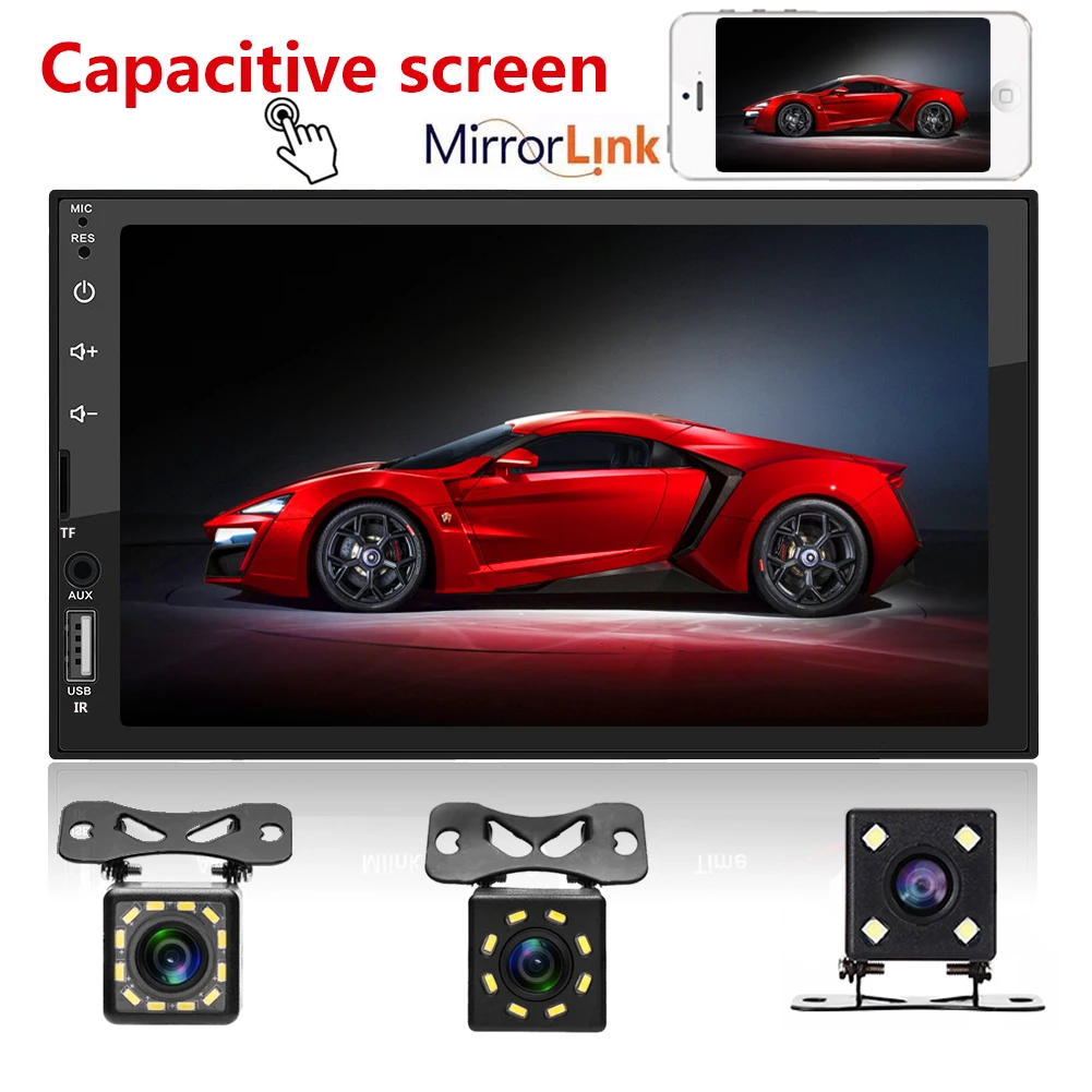 

HD 7" 2 din car radio recorder Touch Screen Capacitive screen car audio bluetooth usb rear view camera mp5 Audio Stereo player