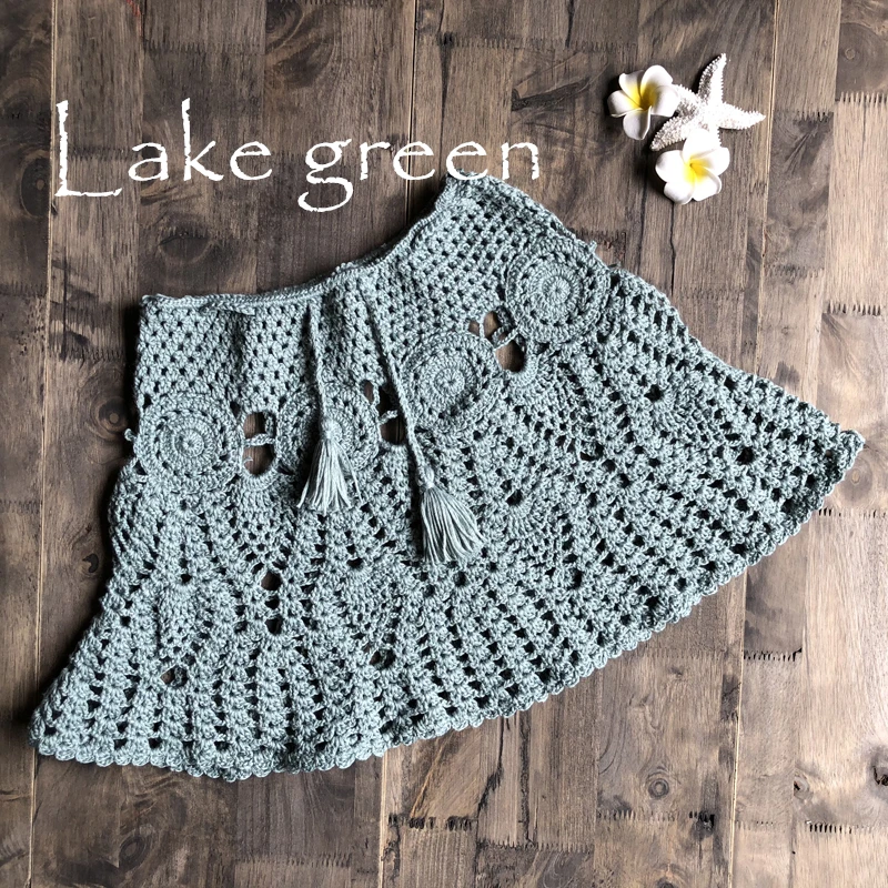 CROCHET BIKINI New Sexy Crochet Beach Skirt Cotton Swimsuit Fused Skirt Casual Beach Running Lace See Through Slim Mini Skirts