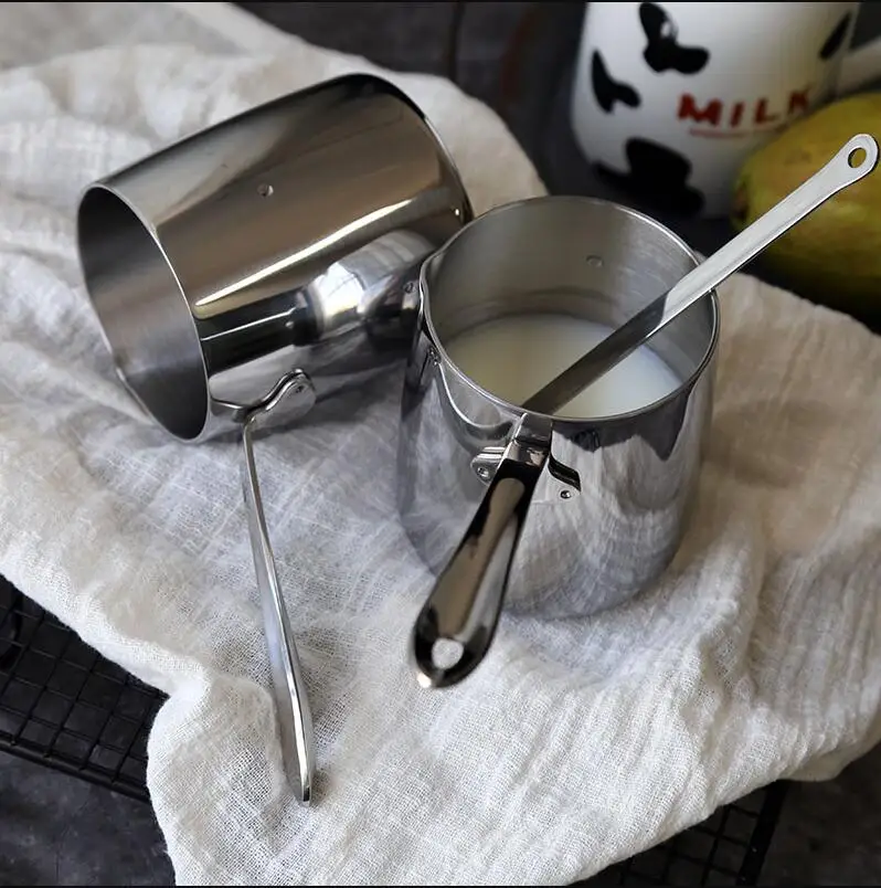 Stick Milk Pan Saucepan Butter Warmer Milk Boiling Melting Pot Chocolate Pot Stainless Steel Frothing Coffee Pitcher for Home Kitchen Silver 1000ml HEMOTON Non