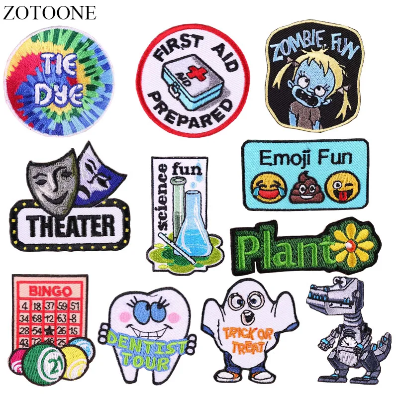 

ZOTOONE Iron on Theater Zomie Patch Applications for Clothes Applique Embroidery Dinosaur Flower Patches Patches for Backpack