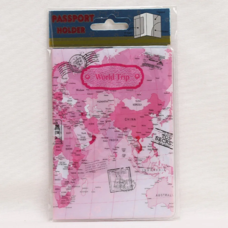 Мужские новые ПВХ кожаные обложки на загранпаспорт чехол Чехол для удостоверения личности кругосветное путешествие карта Обложка для паспорта, паспорт кошельки 14*10 см# D - Цвет: 05 Pink