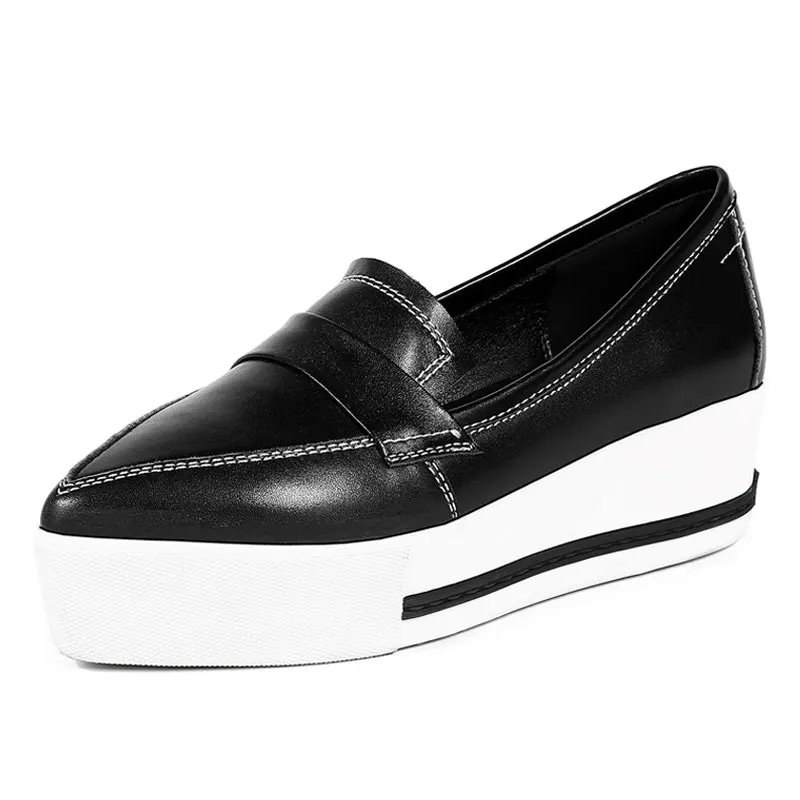 Bout 2018 Mujer Daitifen Véritable D'origine Pointu Femmes Dames Solide Scarpe Beige Couleur Confortables Marque Cuir Chaussures Sexy black PdFdr16