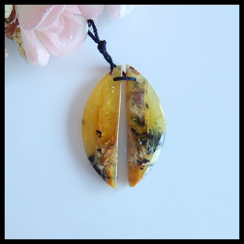 

Natural Gemstone Yellow Opal Fashion women earring pair,Semiprecious stone ,Jewelry accessories,36x13x3mm,3.7g