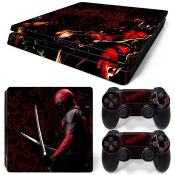 

decals for deadpool game lovers skin sticker for PS4 slim console and two controller covers #TN-P4Slim-0031