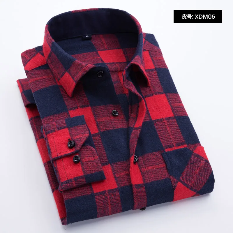 Aoliwen/Повседневная мужская рубашка из фланели и хлопка на осень и весну с длинным рукавом, мужские модные рубашки, облегающие, приятный материал - Цвет: AO-XDM05