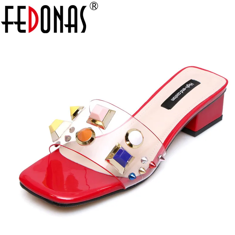 

FEDONAS 2018 New Fashion High Heel Sandals Women Shoes Elegant Platform Colorful Rivets Shoes Woman Quality Comfort Slippers