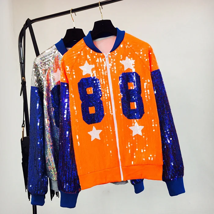 Women's Autumn Outfit Ladies Stitching Heavy Star Glitter Sequins Long