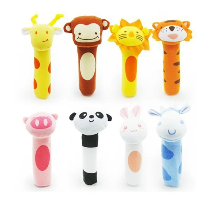 

2018 Newborn Baby Toys For Babies Soft Animal Model Handbells Plush Rattles Toy Squeeze Me Rattle Cute Gift Baby Toy 0-12months
