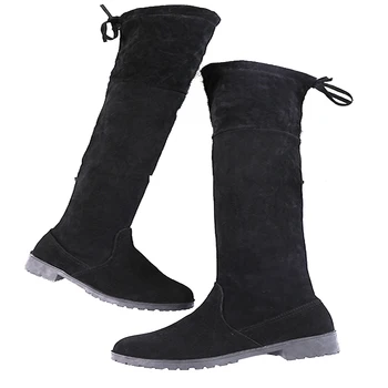 

Boots women Round Toe Over The Knee Boots shoe Women Low Heels Back Lace Up Fashion Thigh High Long Black Boots For Ladies shoes