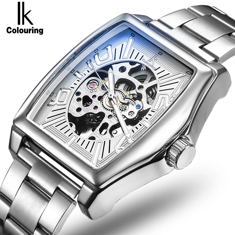 

2018 IK Watch Men's Orologio Uomo Skeleton Square Dial Watches Auto Mechanical Wristwatch with Orignial Box Free Ship