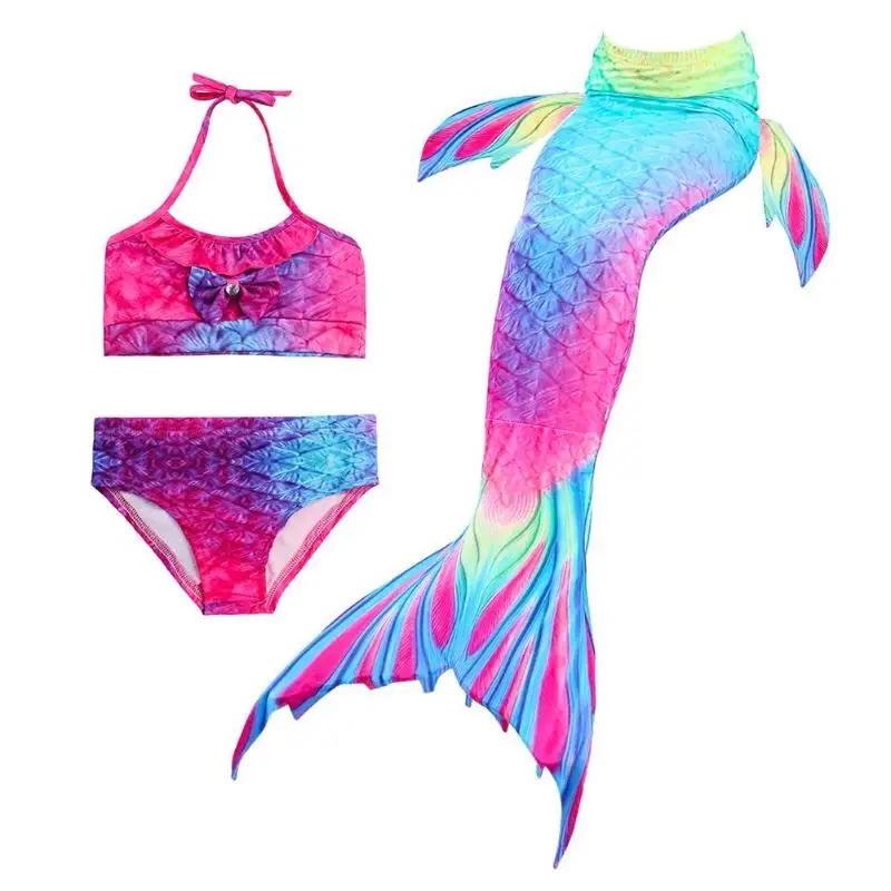 3pcs Girls Gradient Color Fish Tails Swimsuit Bikini Sets Children Beach Swimsuit Swimming for Girls Fish Tail Costume Set