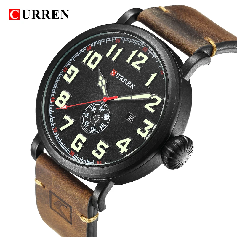 

Male Clock Fashion Casual Brand CURREN Leather Sports Quartz Men's Wrist Watch Big Dial Waterproof Steel Watch Relogio Masculino