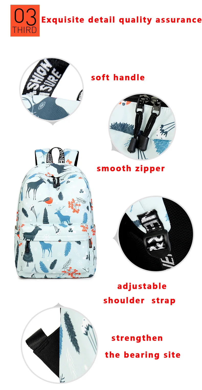 WINNER Cute Fashion Backpack Fresh Deer Pattern School Backpack For Teenage Girls Light Blue Travel Backpack Mochila  (1)