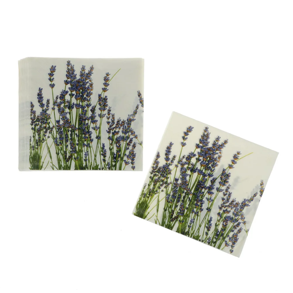 20PCS Vintage Purple Lavender Napkins Paper Tissue Flower Pattern Napkins Wedding Party Cocktail Decor 33x33cm