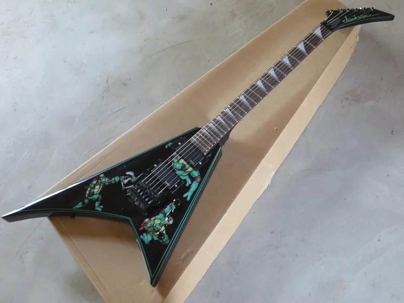 

free shipping New factory guitar Jackson Custom Black Flying V Teenage Mutant Ninja Turtles Electric Guitar 15-9