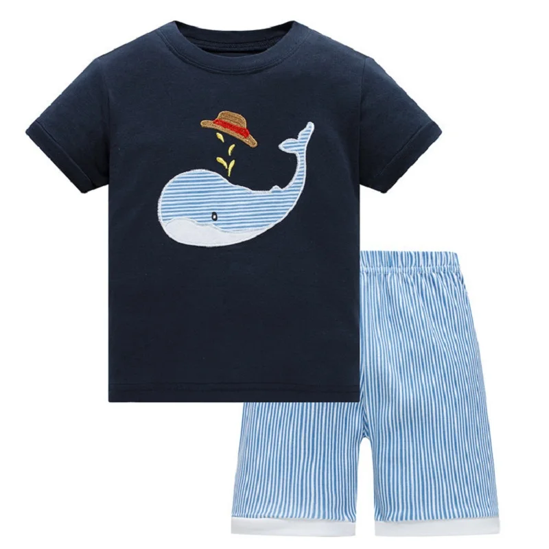 Retail! Brand Summer Kids Boys Whale Print Pajamas Short Sleeve Set Cartoon Pijamas Sleepwear Toddler Pyjamas Clothing