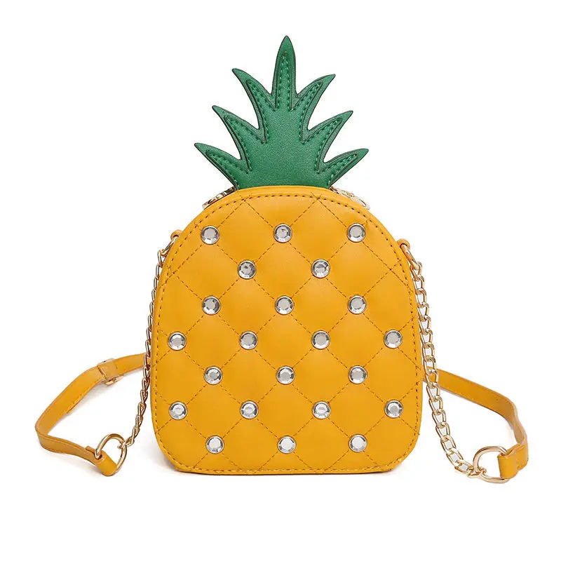 

2018 the new funny bags pineapple shape shoulder bags Girl Messenger Bag with Chain Hollow Out Mini Women's Fruit Handbags