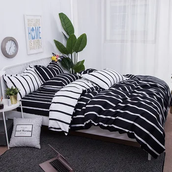 

Simple Stylish Style Bedding Set Black White Stripe Home Decor Starry Bed Sheet Clouds Pillow Cover AB Cotton Child Quilt Cover
