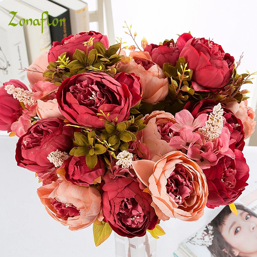 

13Heads/Bouquet Artificial Flowers Peony Fall Silk Flower Autumn Decorations Fake Wedding Flower Party Home Decoration Gift