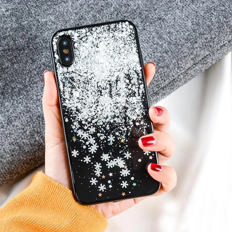 Модный зимний прозрачный чехол Kerzzil со снежинками для iPhone X 8 7 6 Plus блестящий