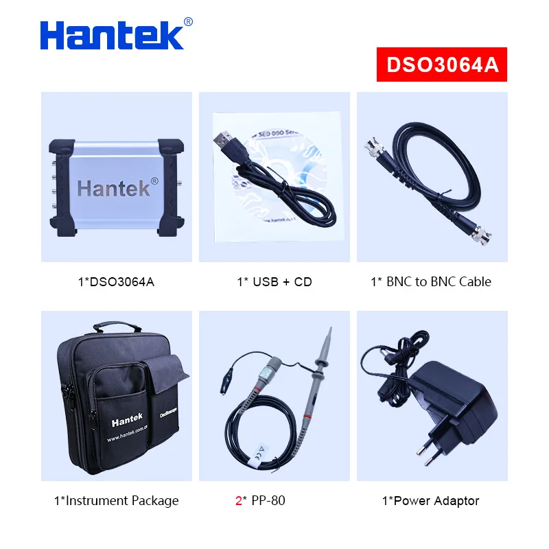 Hantek 4CH USB осциллографы/генератор сигналов произвольной формы/спектральный анализ/счетчик частот 60 МГц полоса пропускания DSO3064A/DSO3064 - Цвет: DSO3064A