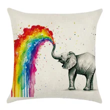 Funda de almohada Vintage Lino cubiertas de algodón Arco Iris Animal cebra elefante unicornio pájaro diseño de lobo funda de almohada