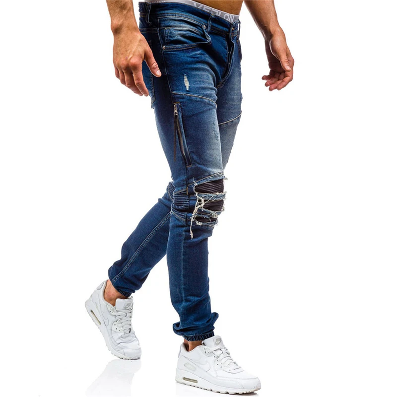 005 Men Holes Denim Ripped Jeans 
