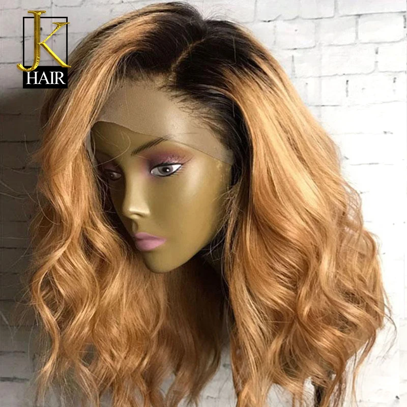 

1B 27 Honey Blonde 13*4 Lace Front Human Hair Wigs Brazilian Natural Wave Remy Ombre Lace Wig Pre Plucked Bleached Knots 99j Red