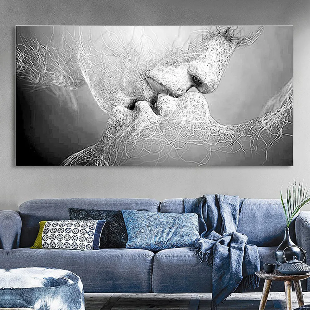 2019 New Black & White Love Kiss Wall Abstract Art on Canvas Painting Art Picture Print 2 SIzes