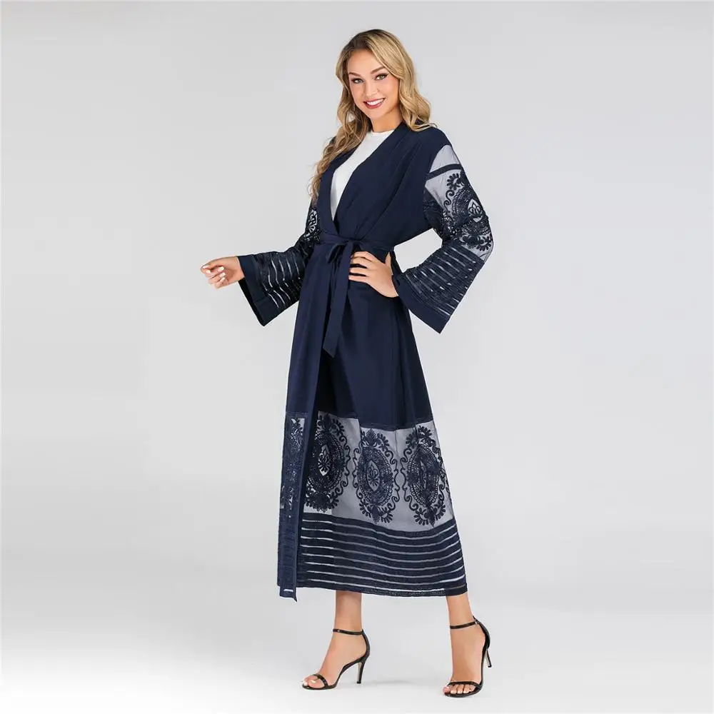 Модные женские мусульманские платья abaya кардиган Клубные вечерние с вышивкой