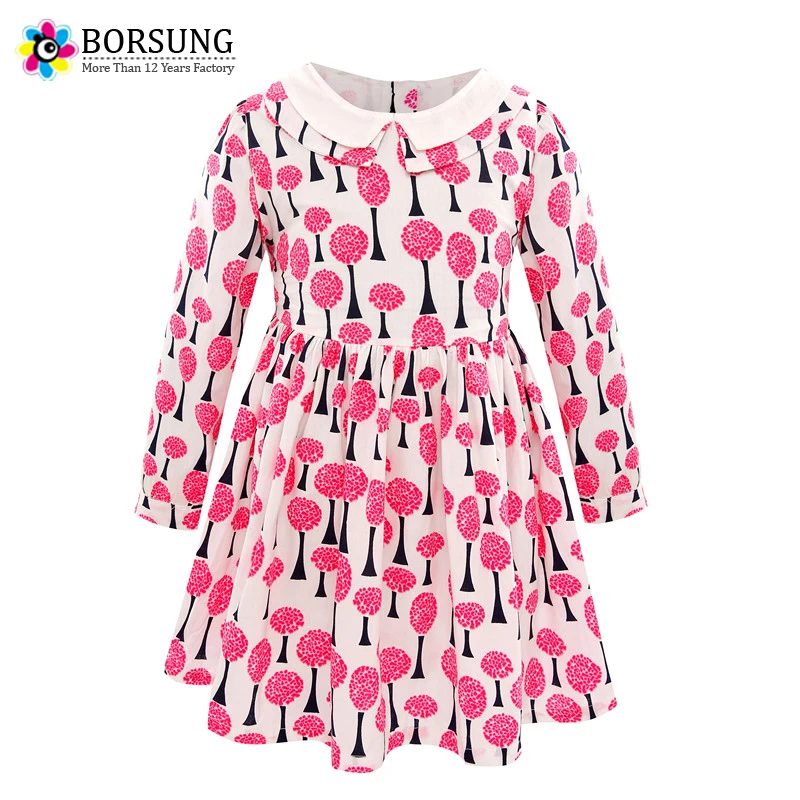 

BORSUNG 2-6Years Girls Dress 2017 Autumn Casual Style Baby Girl Clothes Long Sleeve Cotton Flower Print Dresses For Kids Clothes