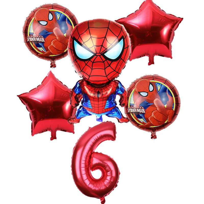 6pcs/lot Spiderman Foil Helium Balloons 30" Red Number Party Inflatable Ball Birthday Party Decoration Kids Toys Star Globos - Цвет: red 6