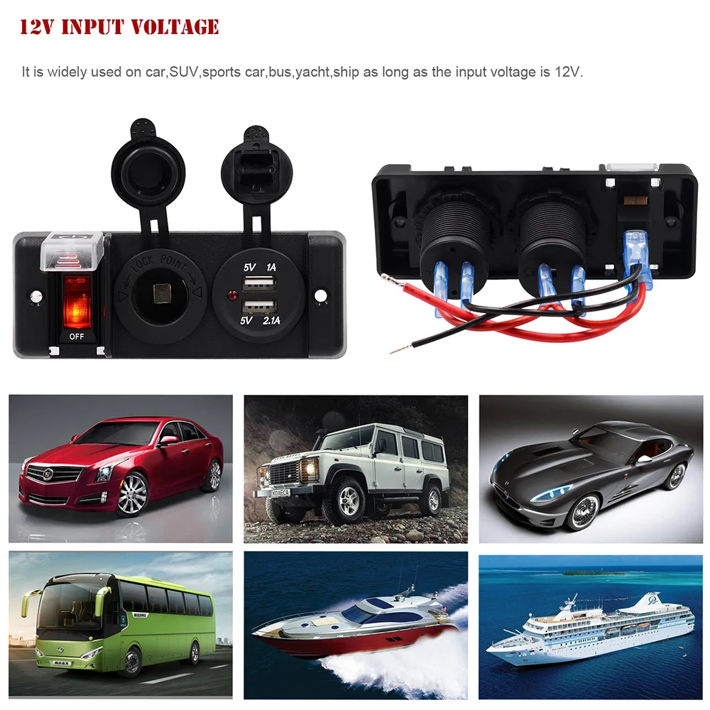 5pin 3 Gang кулисный переключатель Панель+ 12 В прикуривателя+ Dual USB Зарядное устройство с красный светодиодный индикатор для лодки морской/car