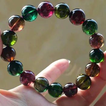 

13mm Genuine Natural Colorful Tourmaline Round Beads Bracelet Fashion Crystal Stretch Bracelets