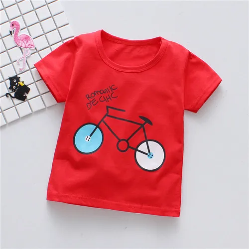 Fanfiluca для маленьких мальчиков футболки Велосипедный Спорт узор футболка летние футболки с короткими рукавами Хлопковая одежда для маленьких мальчиков - Цвет: Красный