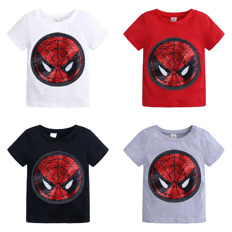 

Children Tshirt Boy Girl Cartoon Spider-Man Unicorn Bling Print Changeable Pattern Kids Summer Tops Tees Baby Toddler Clothes