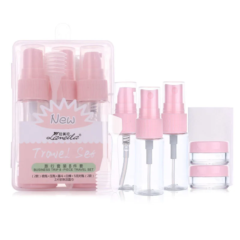 

8pcs/set Clear Cosmetic Lotion Cream Makeup Liquid Containers Small Size Travel Toiletry Bottles Set Spray Powder Perfume Bottle