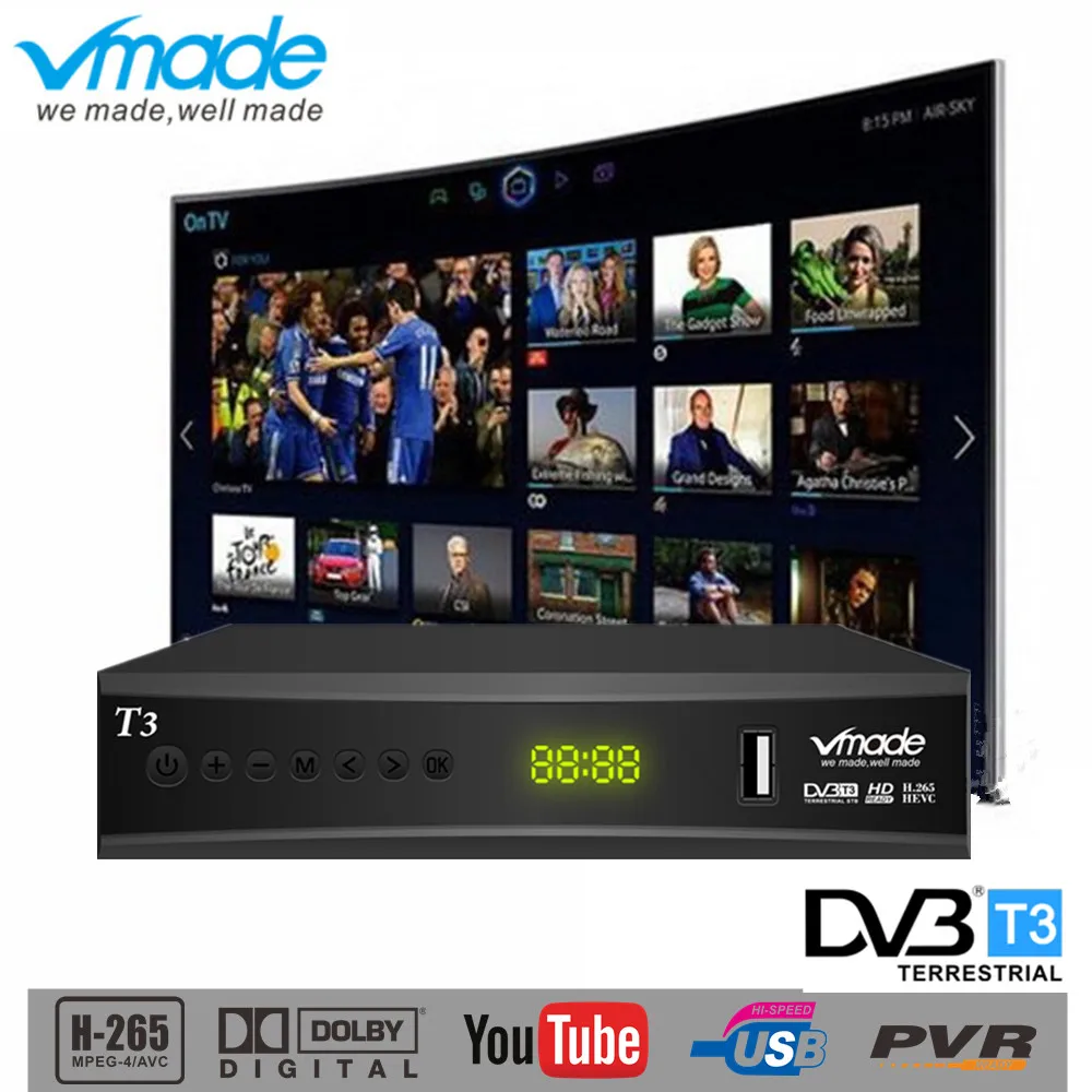 

DVB T2 TV tuner H.265/HEVC digital Terrestrial Signal receiver DVB-T3 USB 2.0 support AC3 youtube PVR Build-in scart DVB TV Box
