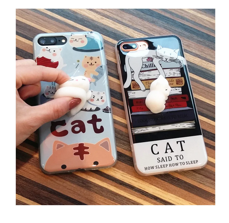 Antistress Case Cartoon Cute 3D Funny Toy Squeeze Cat Elastic Marshmallow Soft Silicone For iPhone X 8 Plus 6 6s 7Plus |