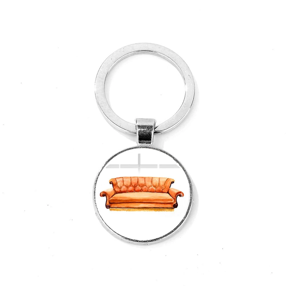 SONGDA Friends TV Show Keychain Classic Scene Central Perk Logo Glass Gem Key Ring Bag Charm Key Chain for Good Friends Trinkets