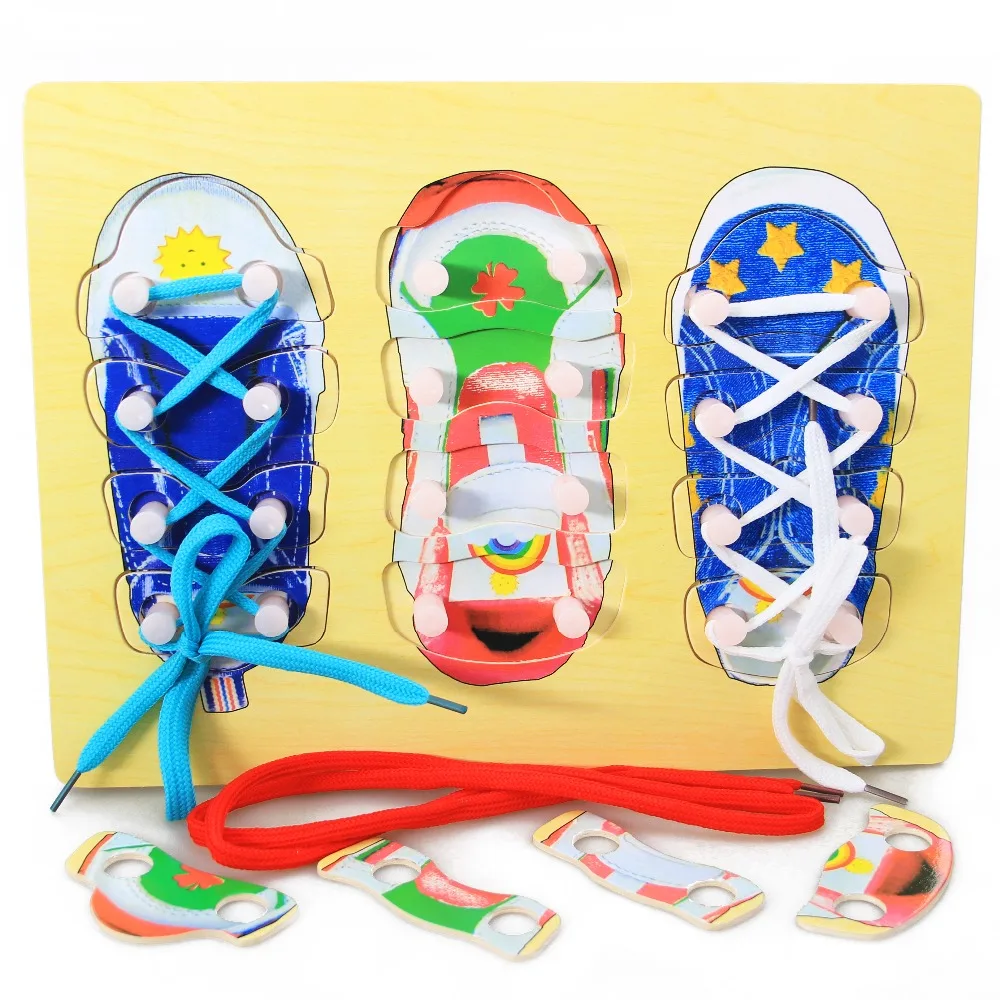 2016 New Arrival Kids Toys Wooden Lace Up Your Shoes Baby Preschool