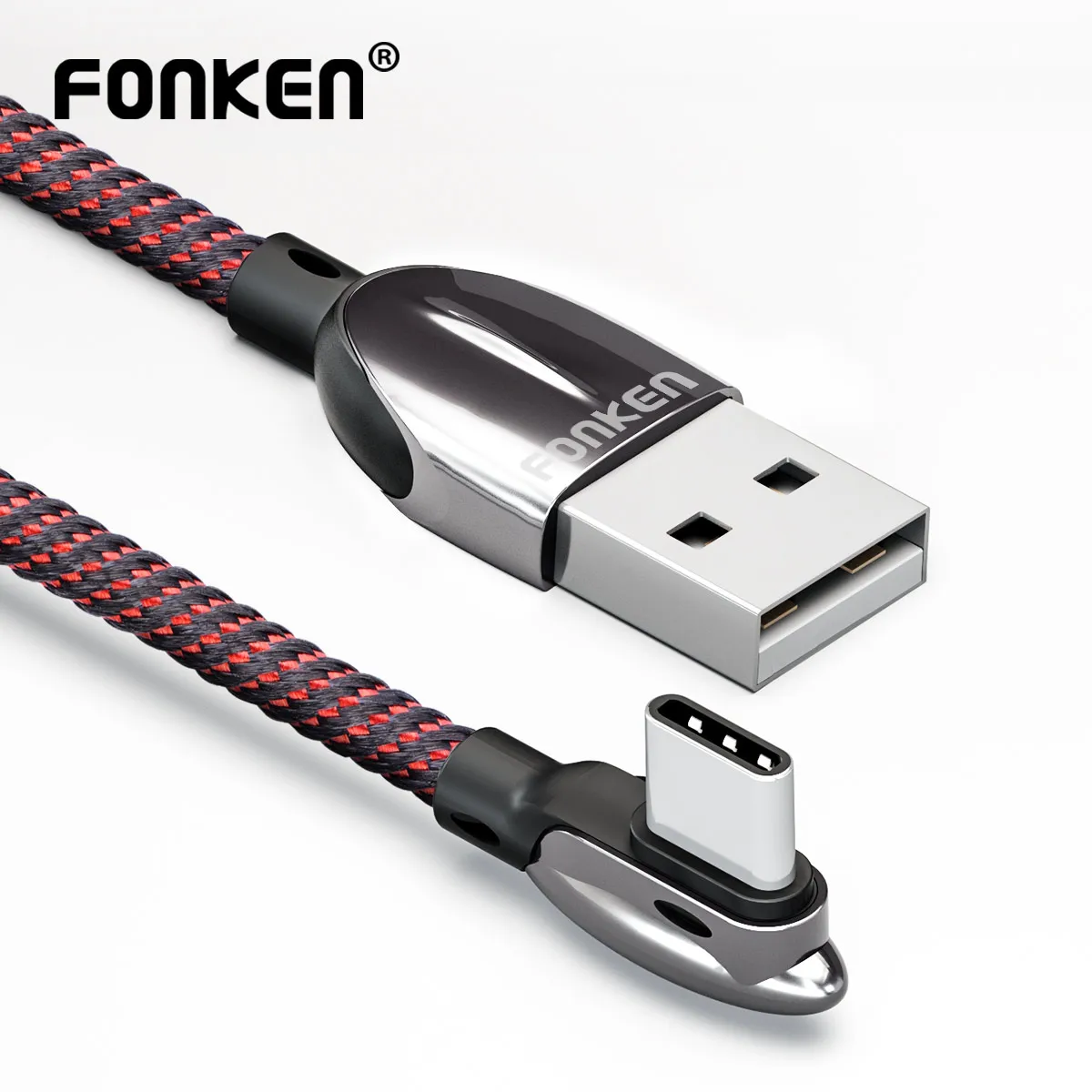 

FONKEN 3A Fast Charge Type C USB Cable 90 Degree USB C Bend Game Charging Cable Android Phone Charger 90 Angle Type-C Data Cord