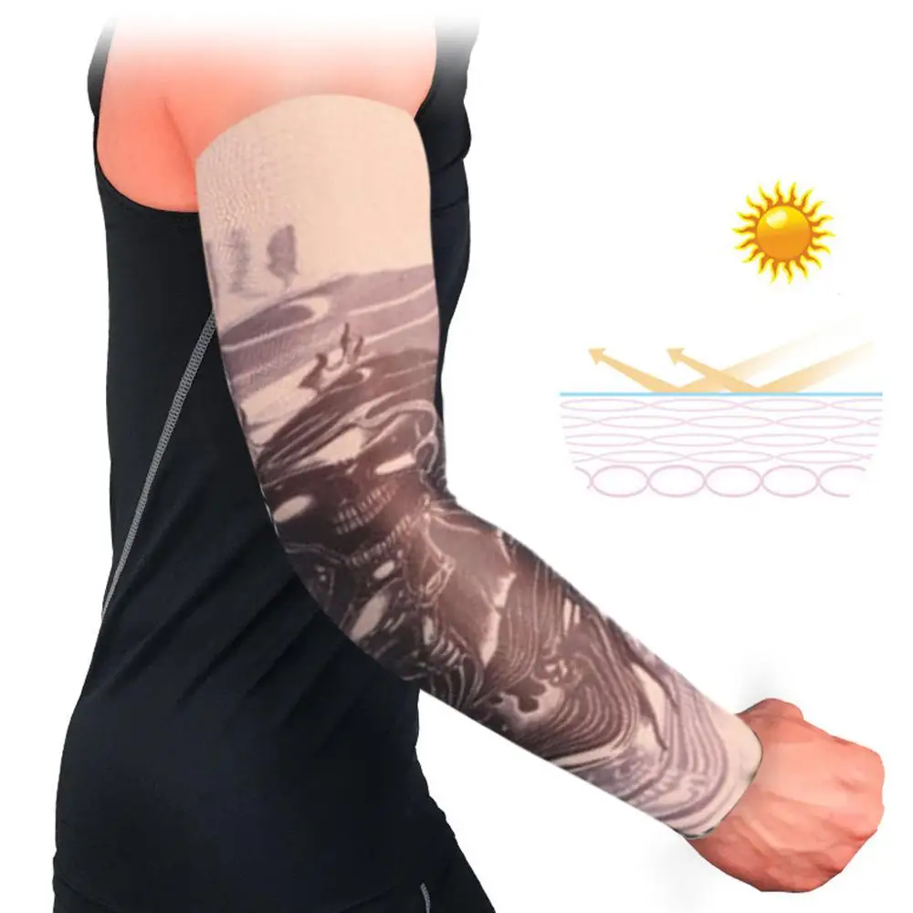 Нарукавники Татуировка грелка унисекс Защита от солнца Велоспорт нарукавник противоскользящие манжеты защита от ультрафиолетового излучения камуфляж сжатие#0510 - Цвет: V