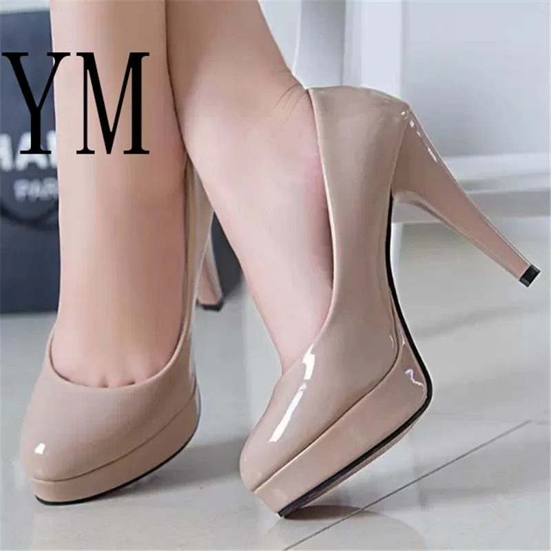 Fashion Mature Women Pumps Classic Patent Leather High Heels Shoes Nude Sharp Head Paltform Wedding Women Dress Shoes Plus 34-42 Fashion Mature Women Pumps Classic Patent Leather High Heels Shoes Nude Sharp Head Paltform Wedding Women Dress Shoes Plus 34-42