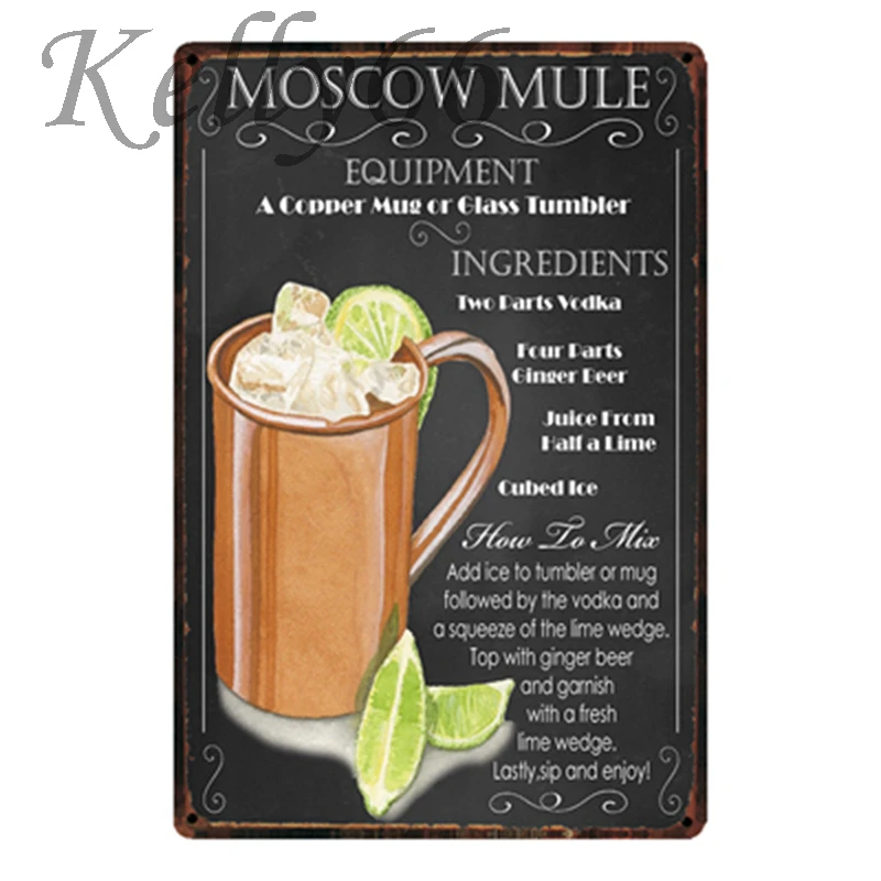 

[ Kelly66 ] Moscow mule Cocktail Metal Sign Tin Poster Home Decor Bar Wall Art Painting 20*30 CM Size y-1824