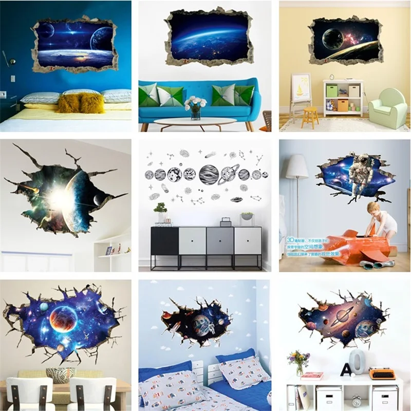 

3D Universe Space Wall Decals Star Planet Vinyl Wall Sticker Nursery Decor Space Adventure Decals Vinyl Mural Kids Room Wall Art