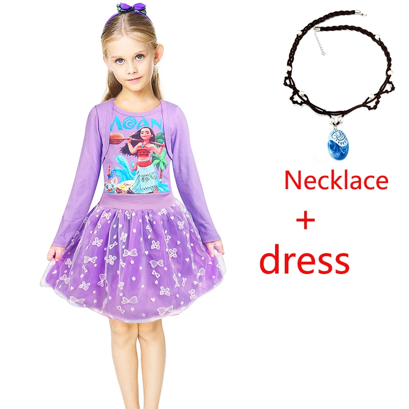 Карнавальный костюм принцессы Vaiana Moana для детей, платье, костюм с necklace ем для Хэллоуина, костюмы для детей, подарки для девочек - Цвет: dress and necklace