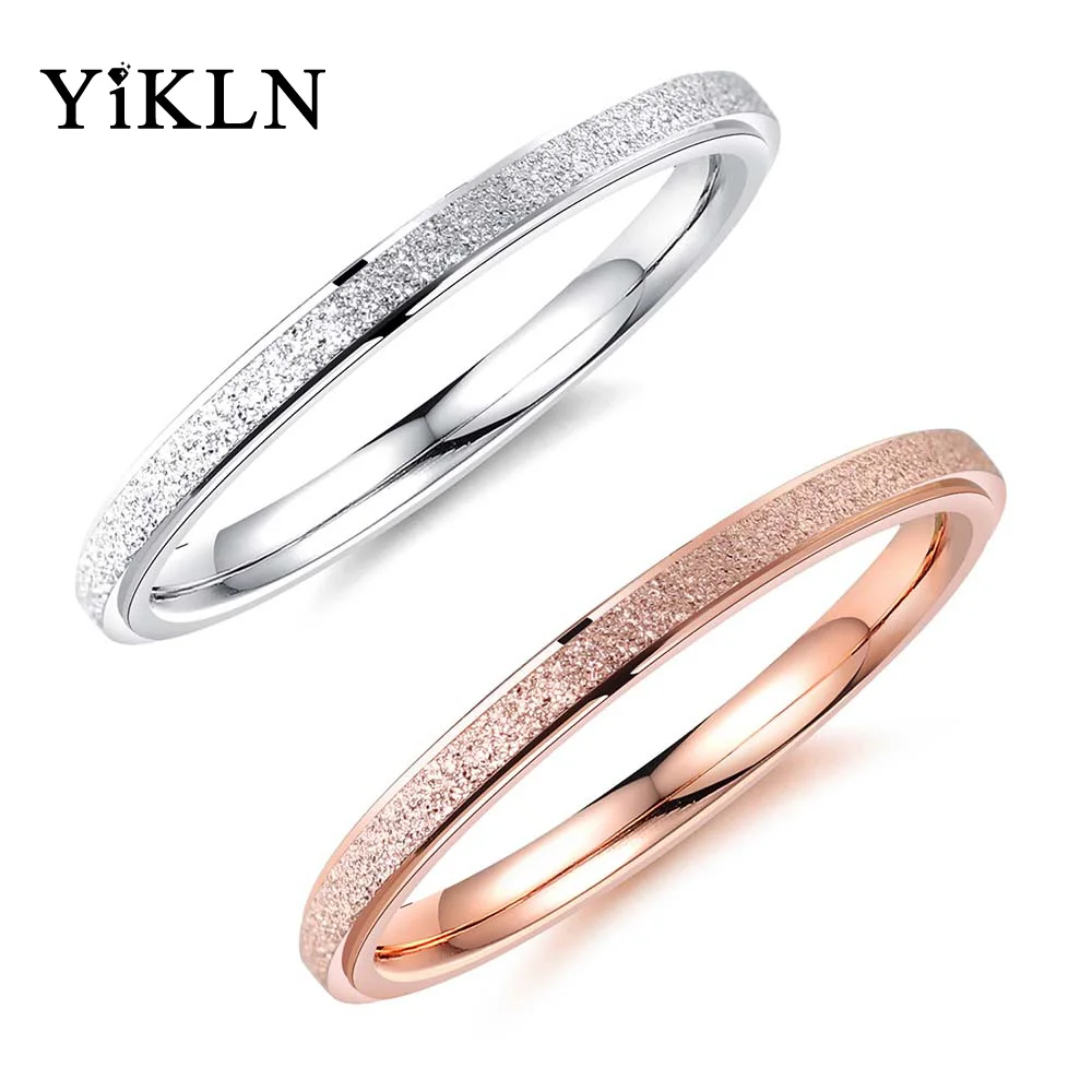 

YiKLN Simple Rose Gold Color Rings For Women 2MM Width Stainless Steel Party Birthday Daily Finger Ring Girls Gifts Anel OGJ581