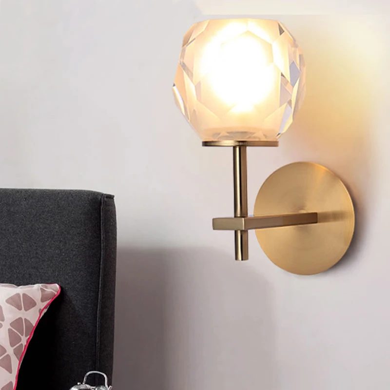 Luxury Wall Lamp All Copper Crystal Wall Light Living Room Background